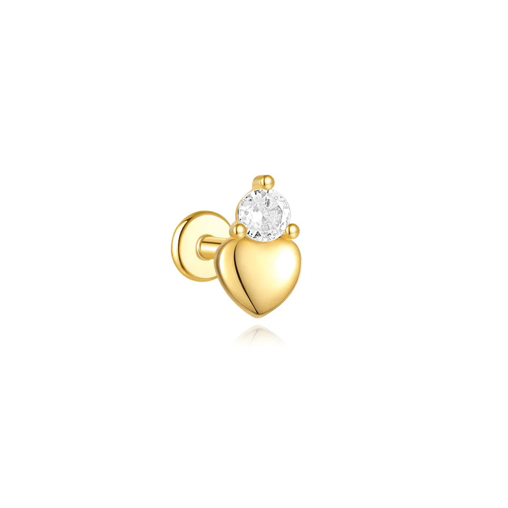 AIDE Heart Round Ball Flat Helix Piercing Earring 925 Sterling Silver Ear Studs Geometric Zircon Exquisite Trinket Studs Aretes