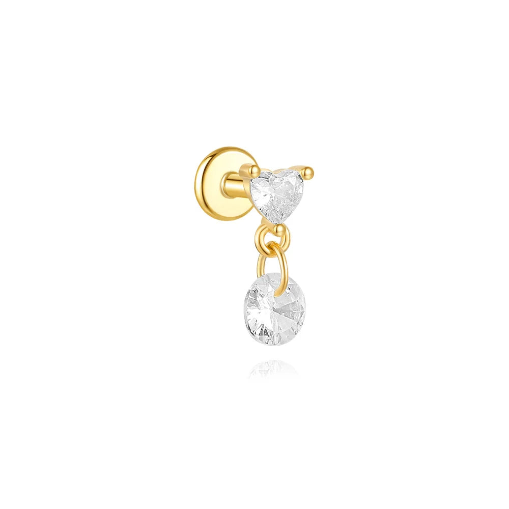AIDE Heart Round Ball Flat Helix Piercing Earring 925 Sterling Silver Ear Studs Geometric Zircon Exquisite Trinket Studs Aretes