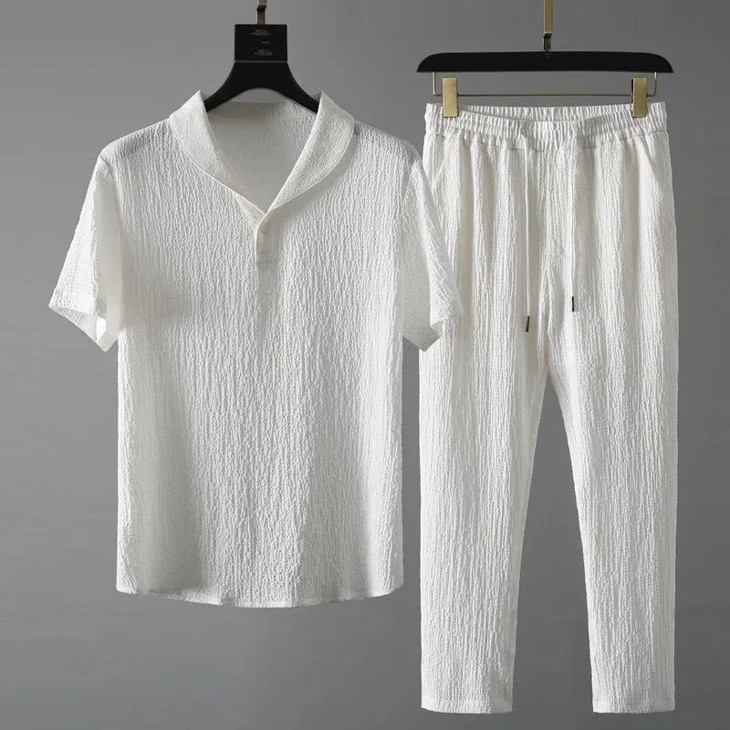 (Shirt + trousers)2025 summer men fashion classic shirt men's business casual fashion shirts men A set of clothes size M-4XL
