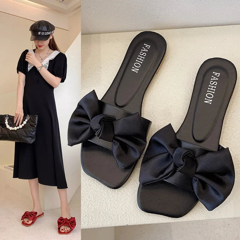 Women's Slippers Platform Shoes Sandals Female 2021 Sexy Bow Flat Slippers for Ladies Beach Vacation Women Summer Flip-flops