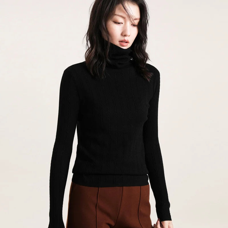 Women's Sweaters Autumn Winter Turtleneck Casual cashmere Knitted Jumper Elegant Fashion Slim Elasticity wool Pullover Tops Fema