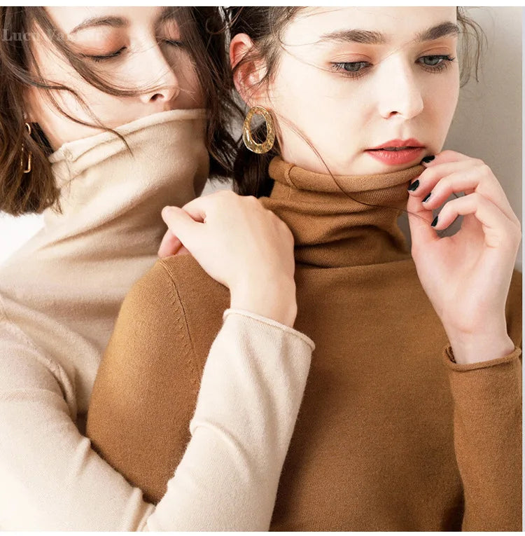 Women's Sweaters Autumn Winter Turtleneck Casual cashmere Knitted Jumper Elegant Fashion Slim Elasticity wool Pullover Tops Fema