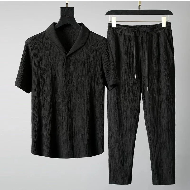 (Shirt + trousers)2025 summer men fashion classic shirt men's business casual fashion shirts men A set of clothes size M-4XL