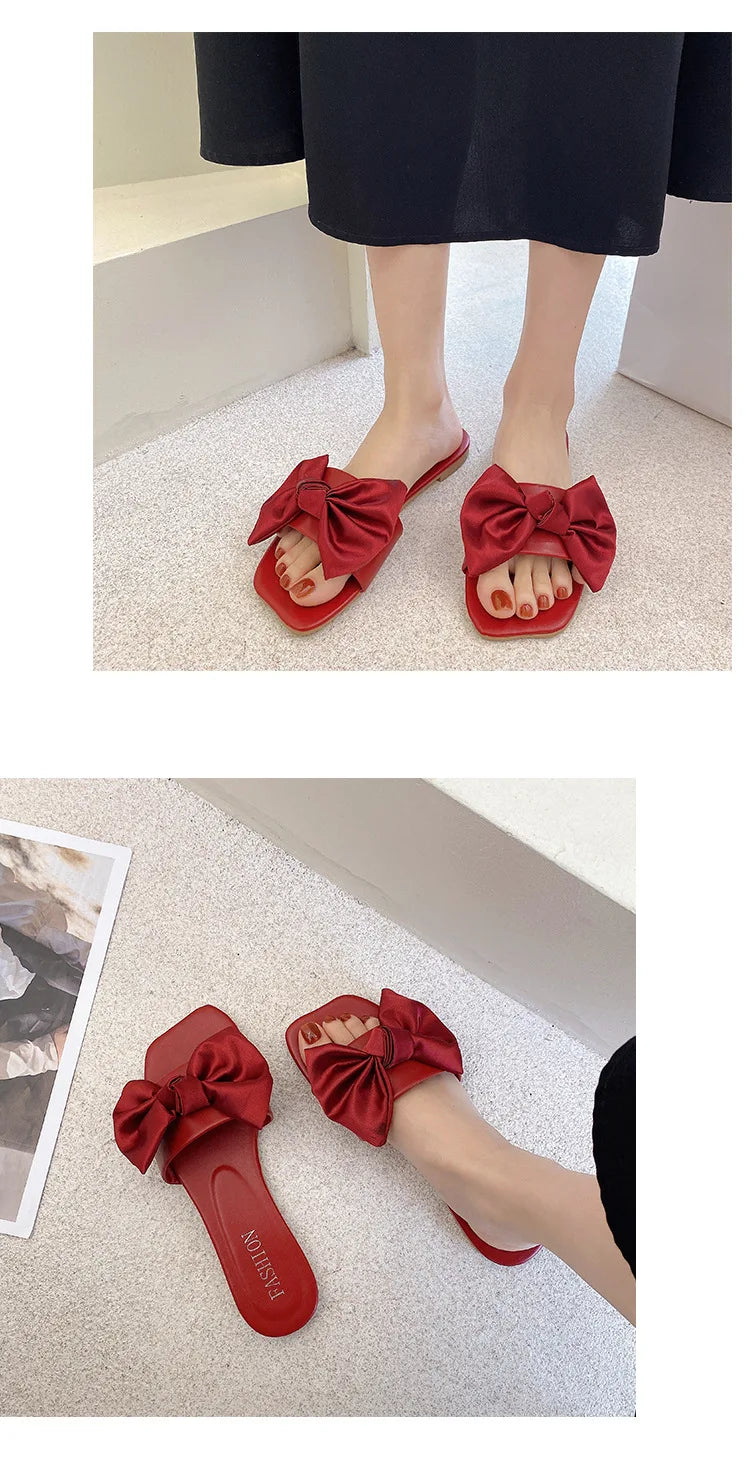 Women's Slippers Platform Shoes Sandals Female 2021 Sexy Bow Flat Slippers for Ladies Beach Vacation Women Summer Flip-flops