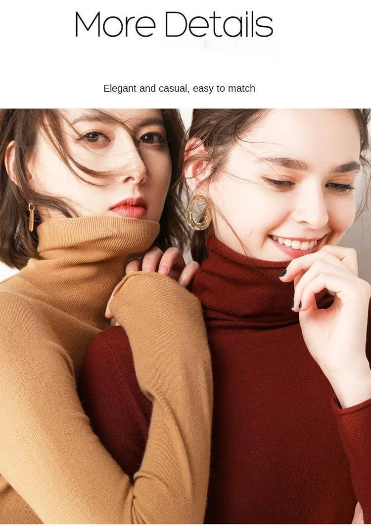 Women's Sweaters Autumn Winter Turtleneck Casual cashmere Knitted Jumper Elegant Fashion Slim Elasticity wool Pullover Tops Fema