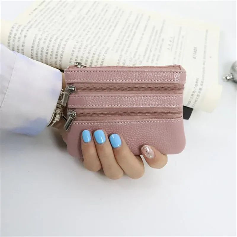 3 Pouch Pocket Wallets Women Small PU Leather Coin Purse Zipper Change Money Bags Key Holder Case ID Card Holde Zipper Purses