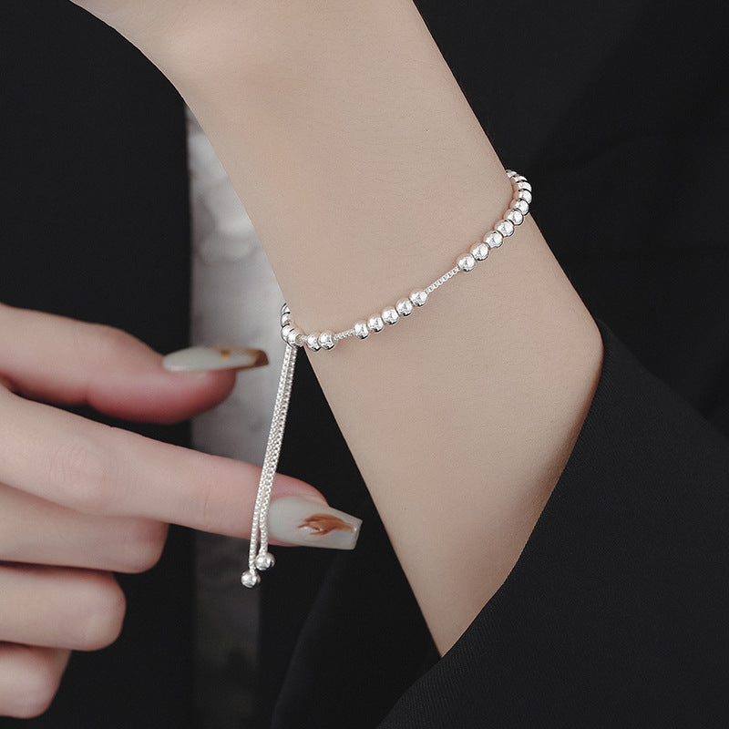 100% Solid 925 Sterling Silver Metal Bracelets for Women Men Adjustable Beads Handmade Simple Birthday Christmas Gift