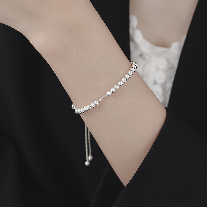 100% Solid 925 Sterling Silver Metal Bracelets for Women Men Adjustable Beads Handmade Simple Birthday Christmas Gift