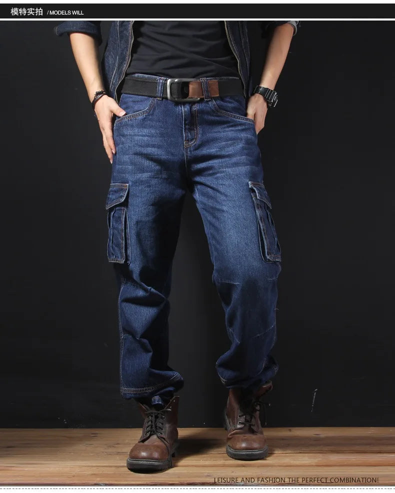 2025 Men's Multi-Pocket Straight Cargo Jeans Loose Casual Jeans - Premium Kiosk