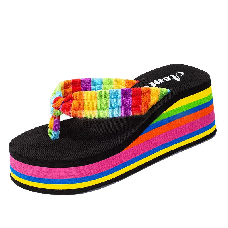 2025 Women Slippers High Heels Flip Flop Wedge Slippers Women Summer 10CM Heels Platform Slippers Flip Flops Womens Black Slides - Premium Kiosk