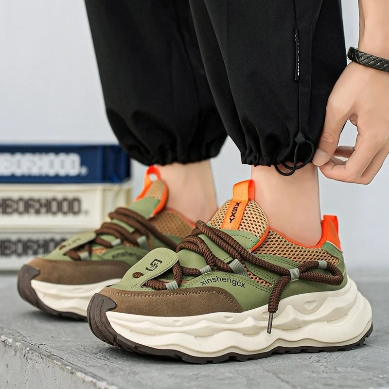 2024 new men comfortable outdoor comfort autumn Korean version of the trend thick sole leisure sports net men shoes Daddy shoes