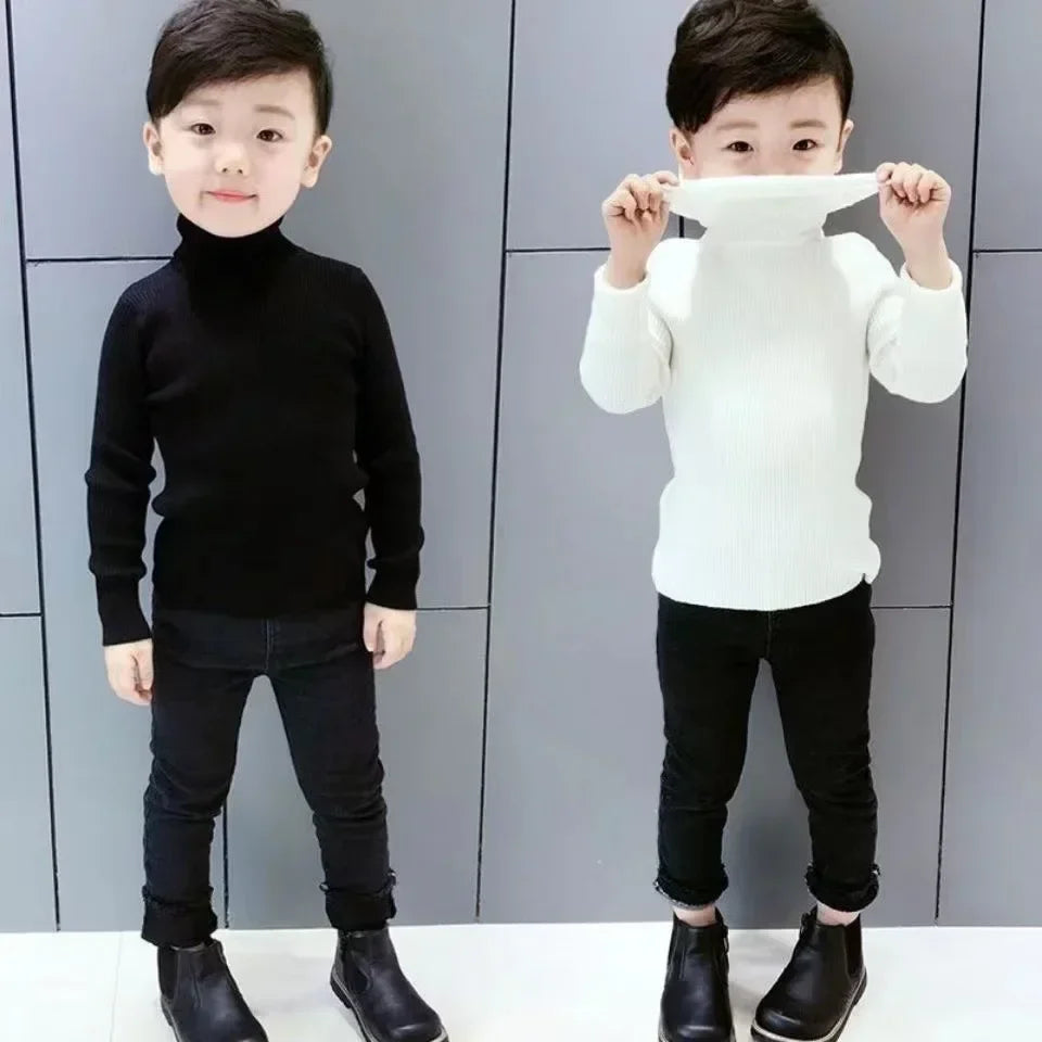 2024 New Sweater Kids Sweaters Autumn Girls Turtleneck Sweaters 1-9Yrs Baby Boys Pullover Winter Knitted Bottoming Boys Sweaters