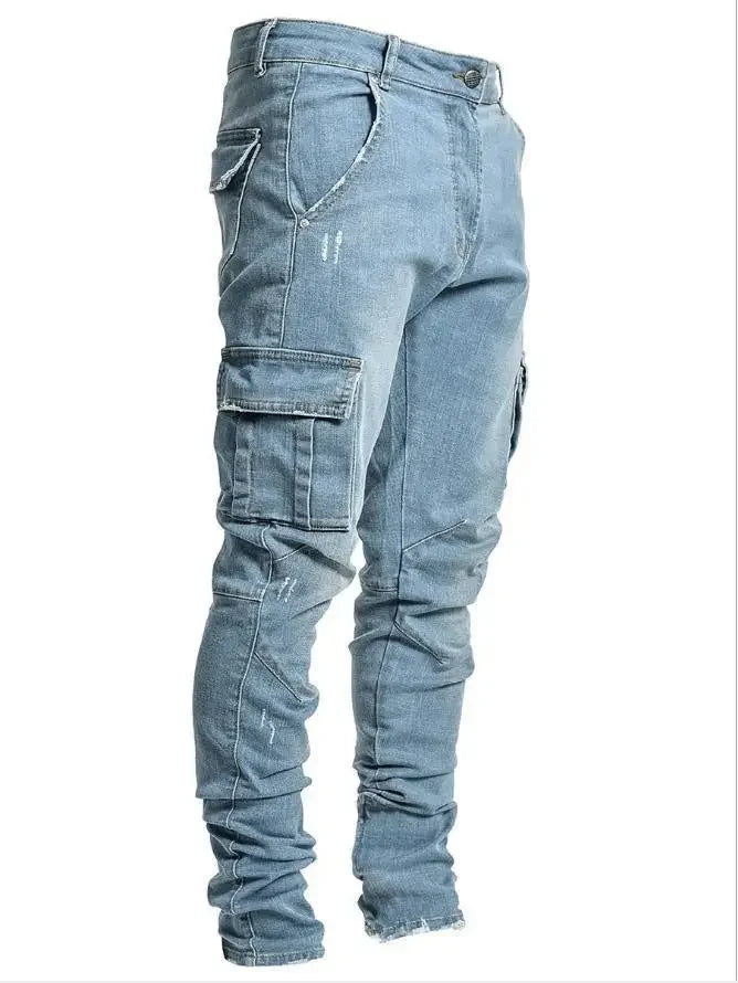 2025 Men Jeans Pencil Pants Cargo Denim Solid Ankle Length Washing Punk Mid Waist Sheath Gothic Slight Strech High Street - Premium Kiosk