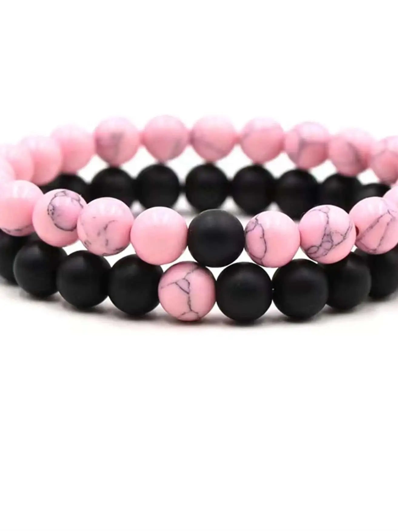 2 pairs of pink beads with black beads bracelet set