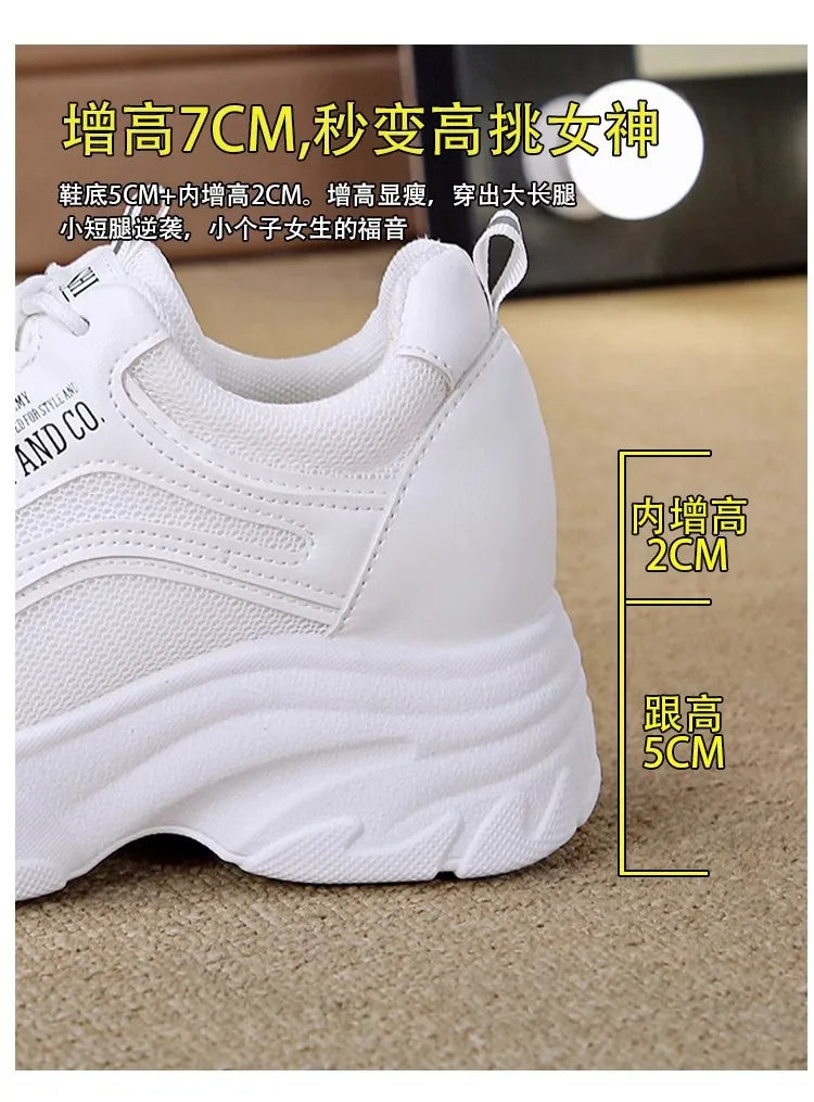 2025 new fashion dad shoes, trendy shoes, thick-soled, versatile, height-increasing, casual sports white shoes
