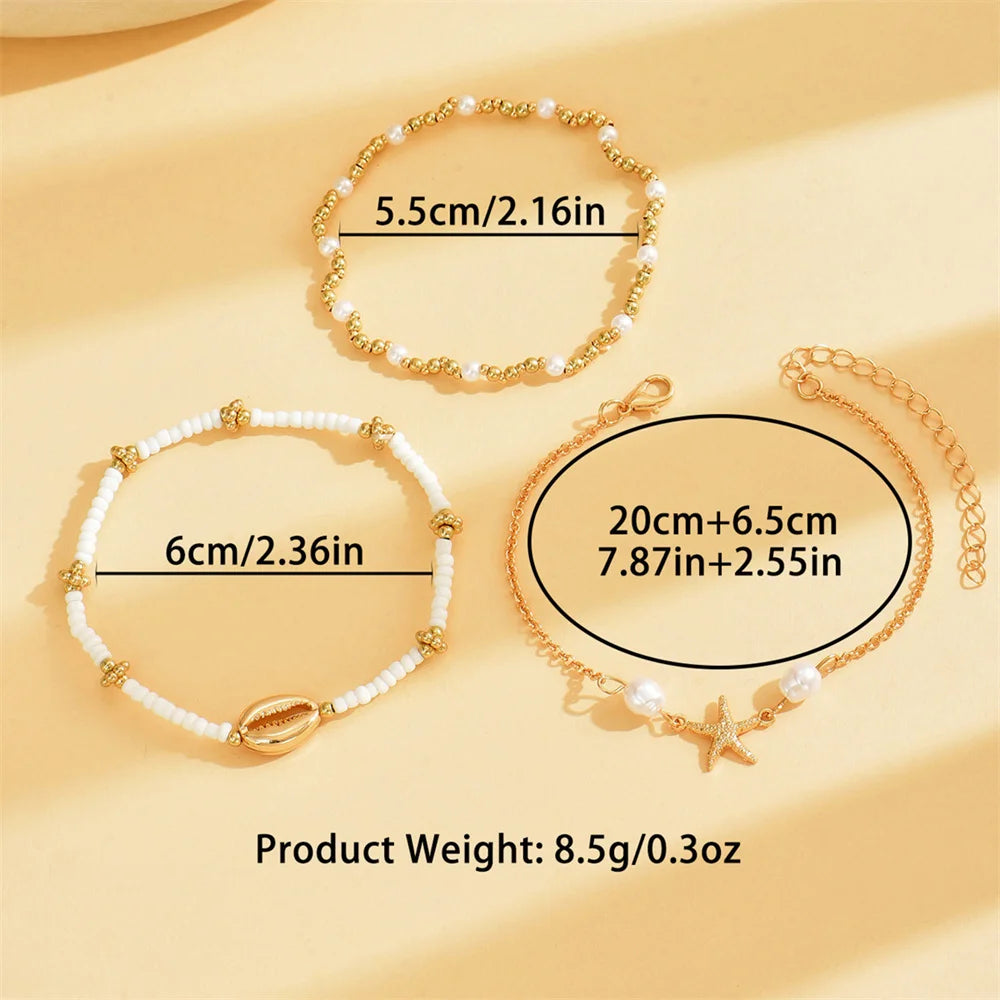 3pcs/set Bohemian Shell Foot Chain Starfish Anklets Sets For Women Gold Color Ankle Bracelet Beach Jewelry Summer Accessories