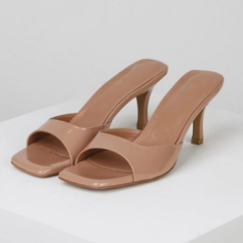 2024 Summer Slippers for Women Simple Mules Solid Color Women' Square Toe Stiletto Shoes Comfort Breathable Shallow High Heels - Premium Kiosk