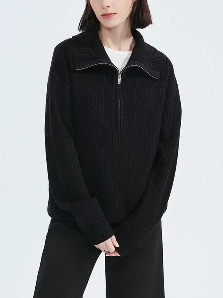 Women's Winter Sweaters Solid Grey Ladies Turtleneck Casual Loose Thick Zippers Pullovers Beautiful Oversized Sweater Women
