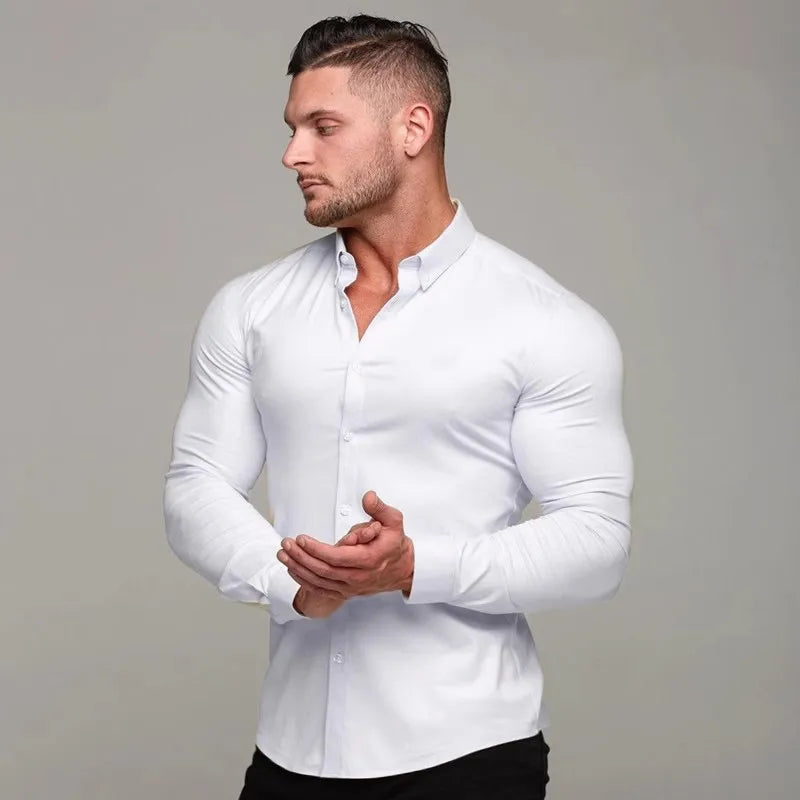 A Sporty Men's Shirt With High Elasticity And Long Sleeves Paired With A Slimming British Business Formal Shirt A Trendy Brand