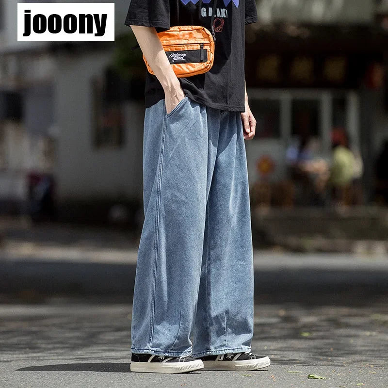 Men's Jeans Hip Hop Streetwear Skateboard Neutral Denim Trousers Men Jeans Wide Leg Denim Cargo Jean Pants Loose Straight Baggy - Premium Kiosk