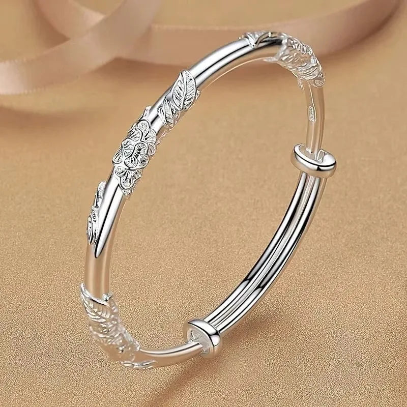 100% Solid 925 Sterling Silver Metal Bracelets for Women Men Beads Adjustable Handmade Simple Bracelet Birthday Christmas Gift