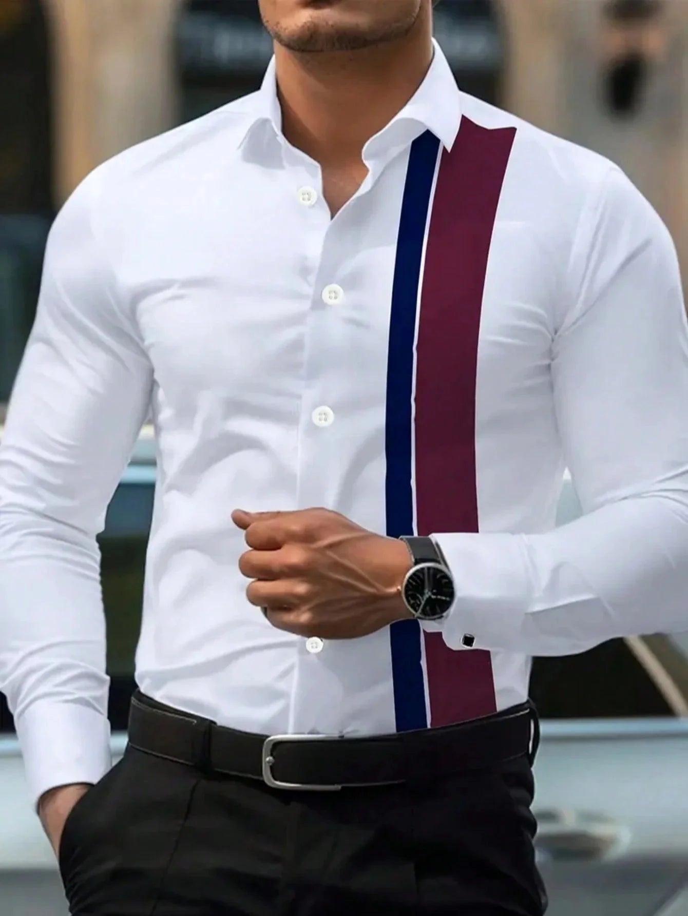 Men's Fashion Classic Business Casual Shirt Street Comfortable Long Sleeve Collar Single breasted Shirt Social Party Men's Shirt