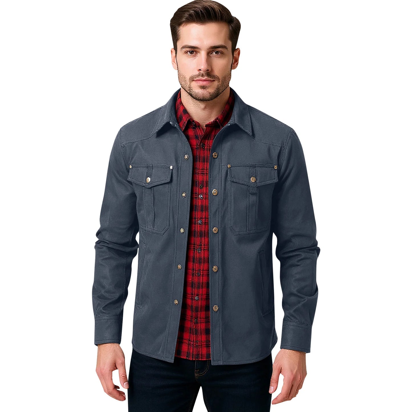 Casual Men's Jacket Men's Jackets Spring Flannel Lined Shirt Coat Men's Jackets Windproof Western Cowboy Casual Coat