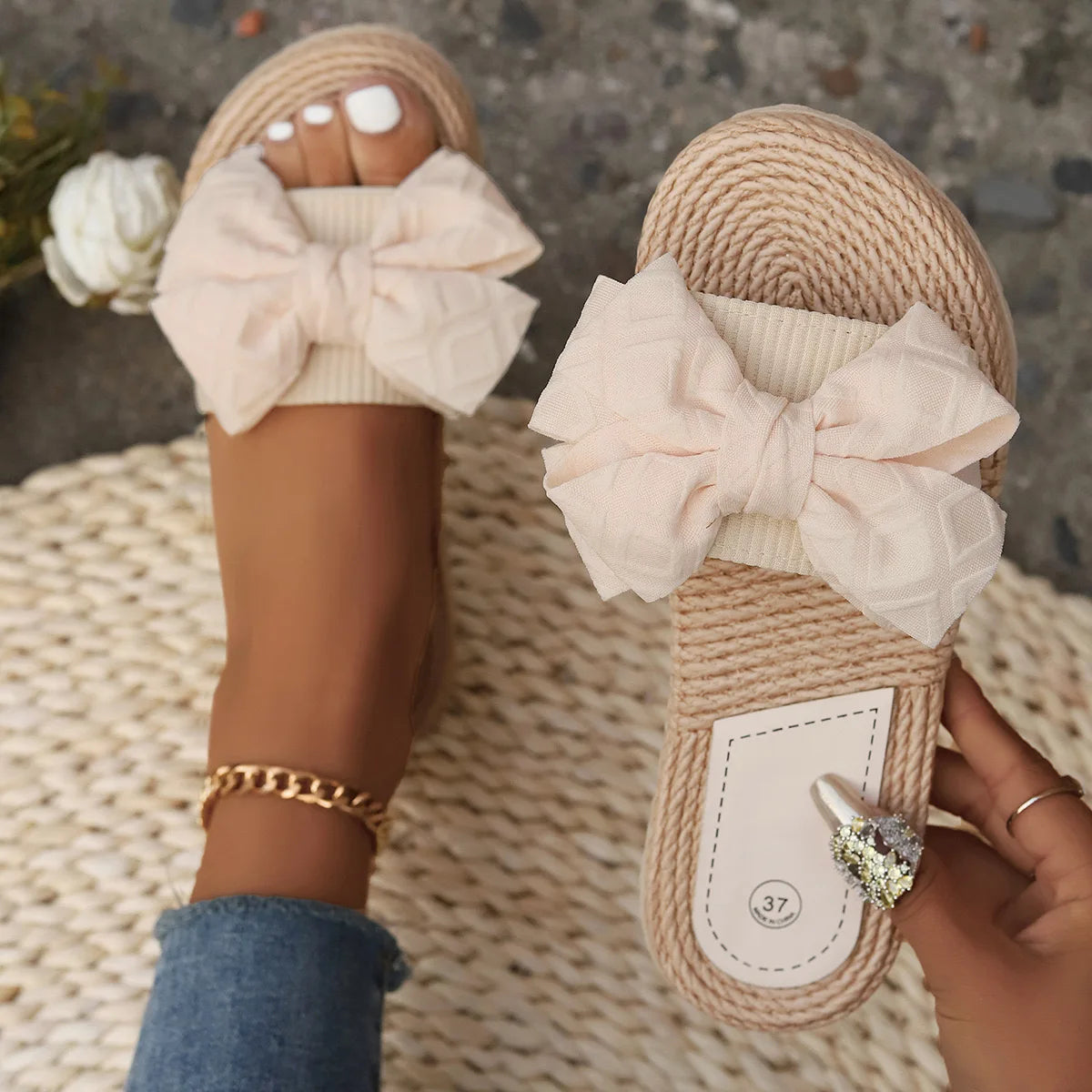 Women Slippers Fashion Trend Bow Anti Slip Sandals Wear-resistant Comfortable Soft Sole Flat Heel Slippers Home Slides Women - Premium Kiosk