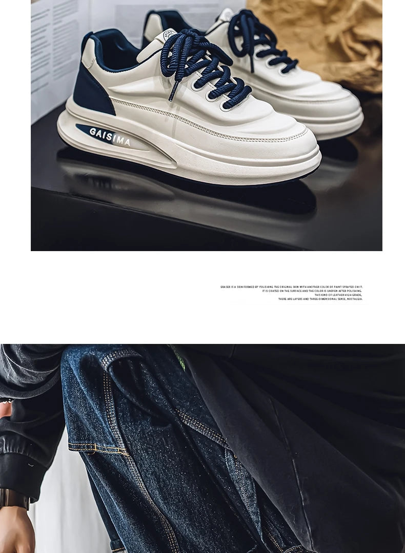 2024 New Four Seasons Leisure Sports Leather Men's Daddy Shoes Fashion Comfortable Sports Leisure Shoes Thick Sole Sneakers