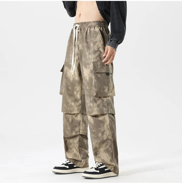 Casual Cargo Pants Man's High Waist Drawstring Baggy Pants Fashion High Street Straight Loose Workwear Trousers Trend Streetwear - Premium Kiosk