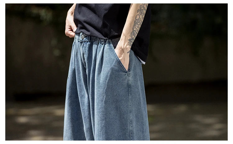 Men's Jeans Hip Hop Streetwear Skateboard Neutral Denim Trousers Men Jeans Wide Leg Denim Cargo Jean Pants Loose Straight Baggy - Premium Kiosk