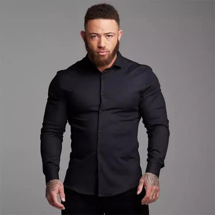 A Sporty Men's Shirt With High Elasticity And Long Sleeves Paired With A Slimming British Business Formal Shirt A Trendy Brand