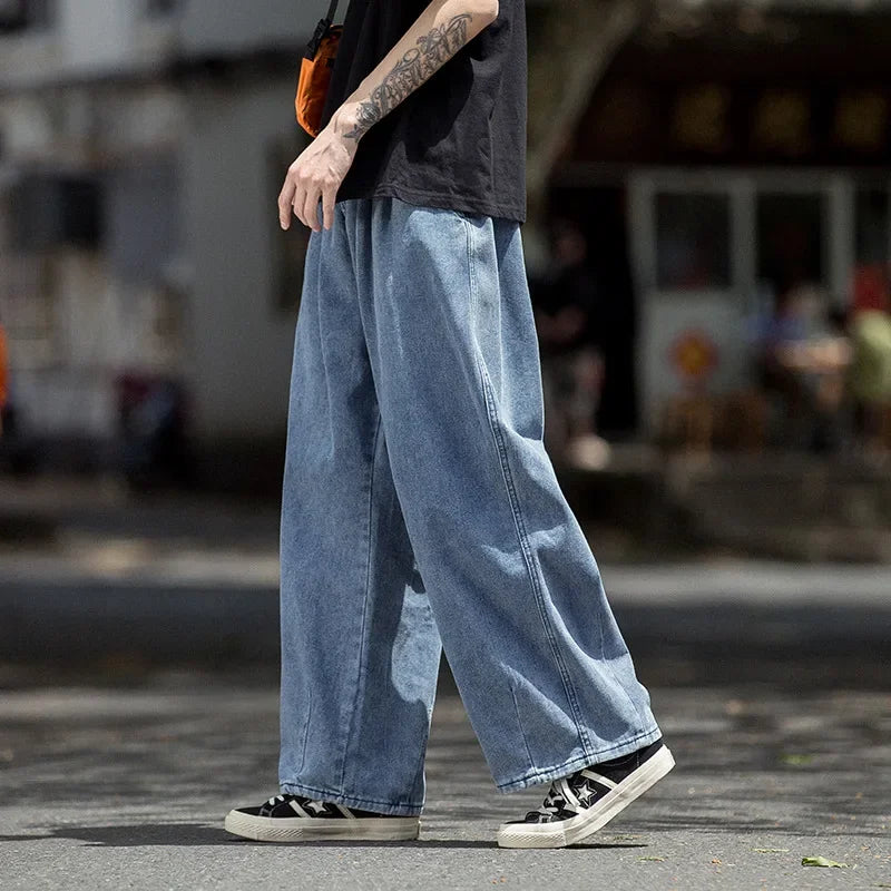 Men's Jeans Hip Hop Streetwear Skateboard Neutral Denim Trousers Men Jeans Wide Leg Denim Cargo Jean Pants Loose Straight Baggy - Premium Kiosk