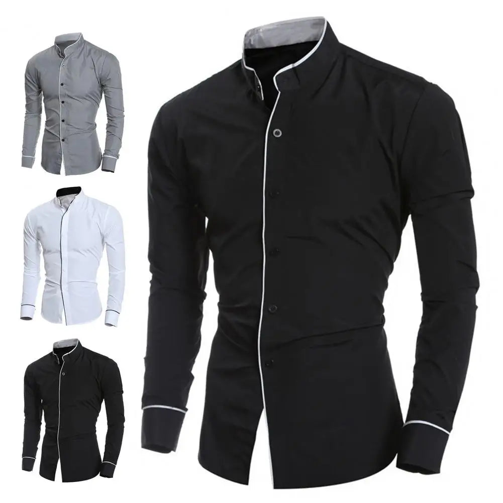 Male Shirt Fabulous Formal Wear Men Shirt Formal Contrast Color Line Autumn Shirt for Meetings