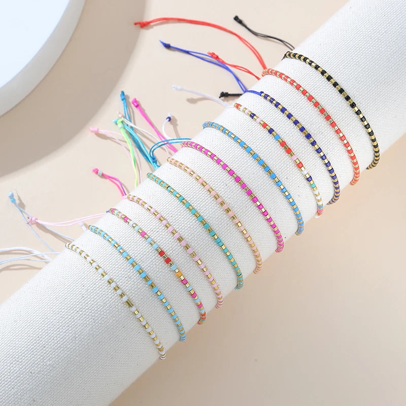 12pcs Multi-Color Bracelets Set Small Beads Charms Bracelet Adjustable Rope Bracelet Jewelry for Girls Women