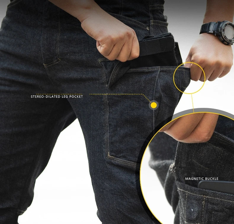 Men's Tactical Jeans Military Denim Cargo Pants Multi-pocket Elastic Casual Work Trousers Outdoor Combat Training Hiking Pants - Premium Kiosk
