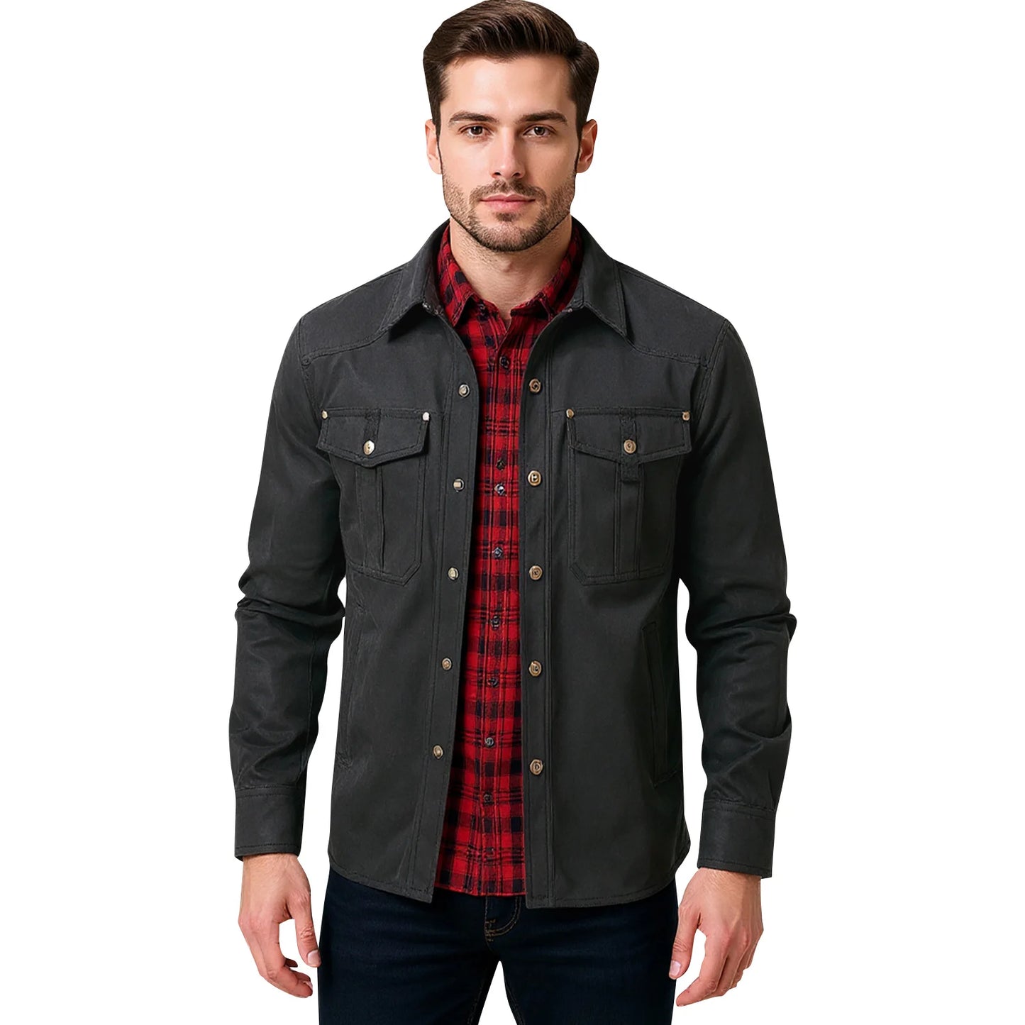 Casual Men's Jacket Men's Jackets Spring Flannel Lined Shirt Coat Men's Jackets Windproof Western Cowboy Casual Coat