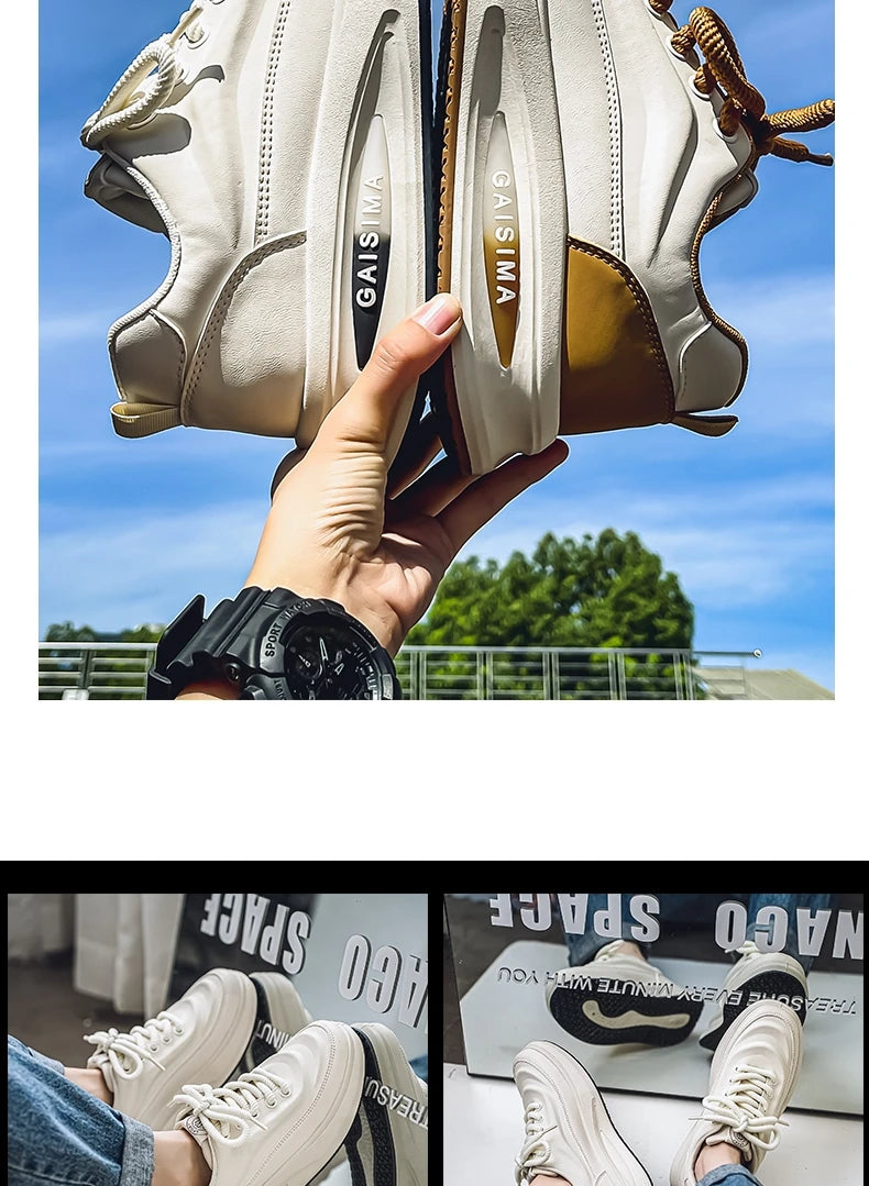 2024 New Four Seasons Leisure Sports Leather Men's Daddy Shoes Fashion Comfortable Sports Leisure Shoes Thick Sole Sneakers