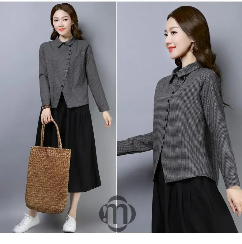 Women's Clothing 2022 Blouses Women Shirt thin Slim creative irregular Button turn-down collar lattice spring summer leisure