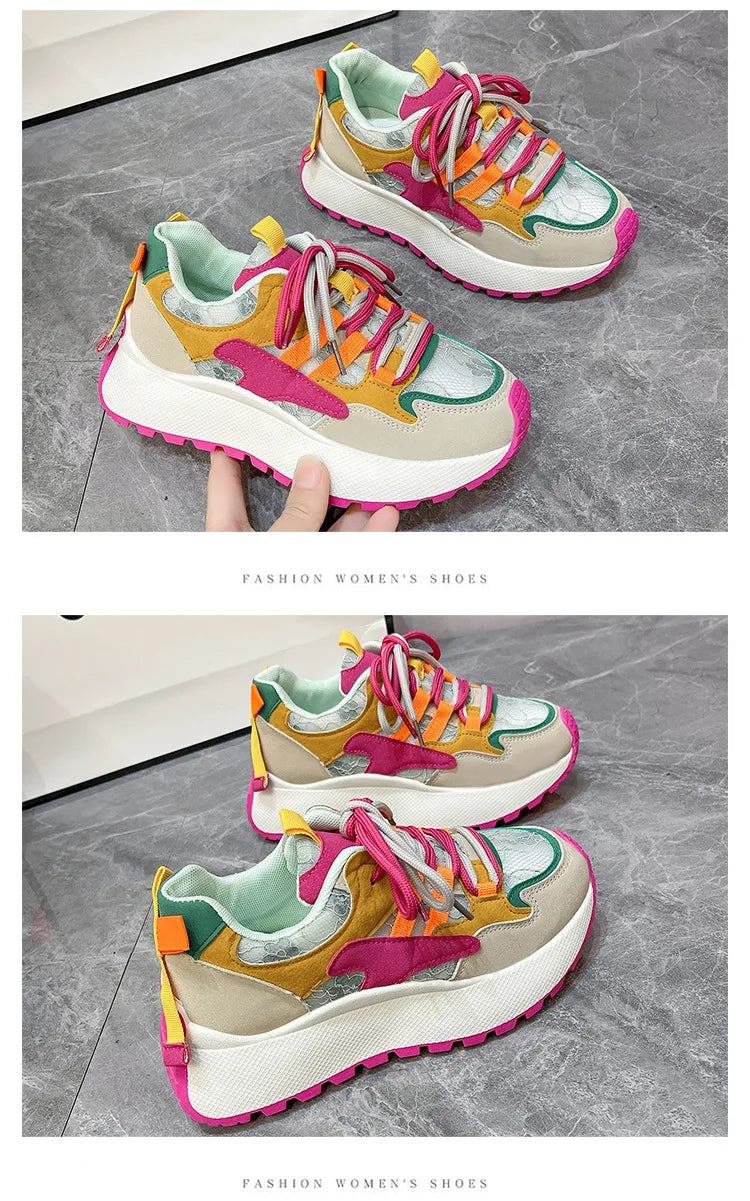2024 New Colorblock Fashion Dad Shoes for Women Comfortable Sports Casual Shoes