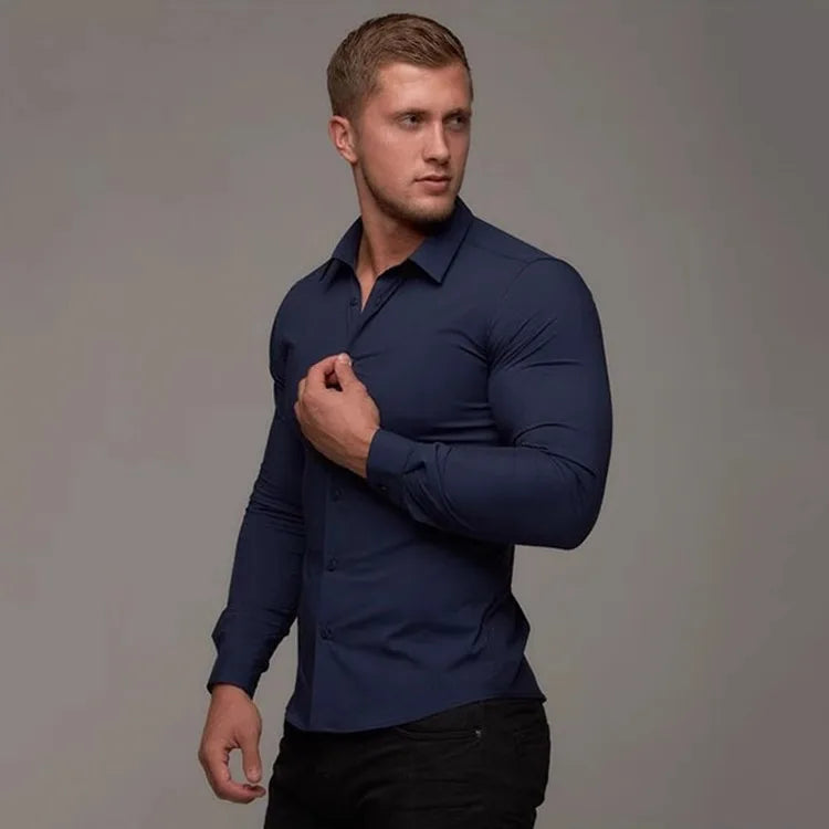A Sporty Men's Shirt With High Elasticity And Long Sleeves Paired With A Slimming British Business Formal Shirt A Trendy Brand