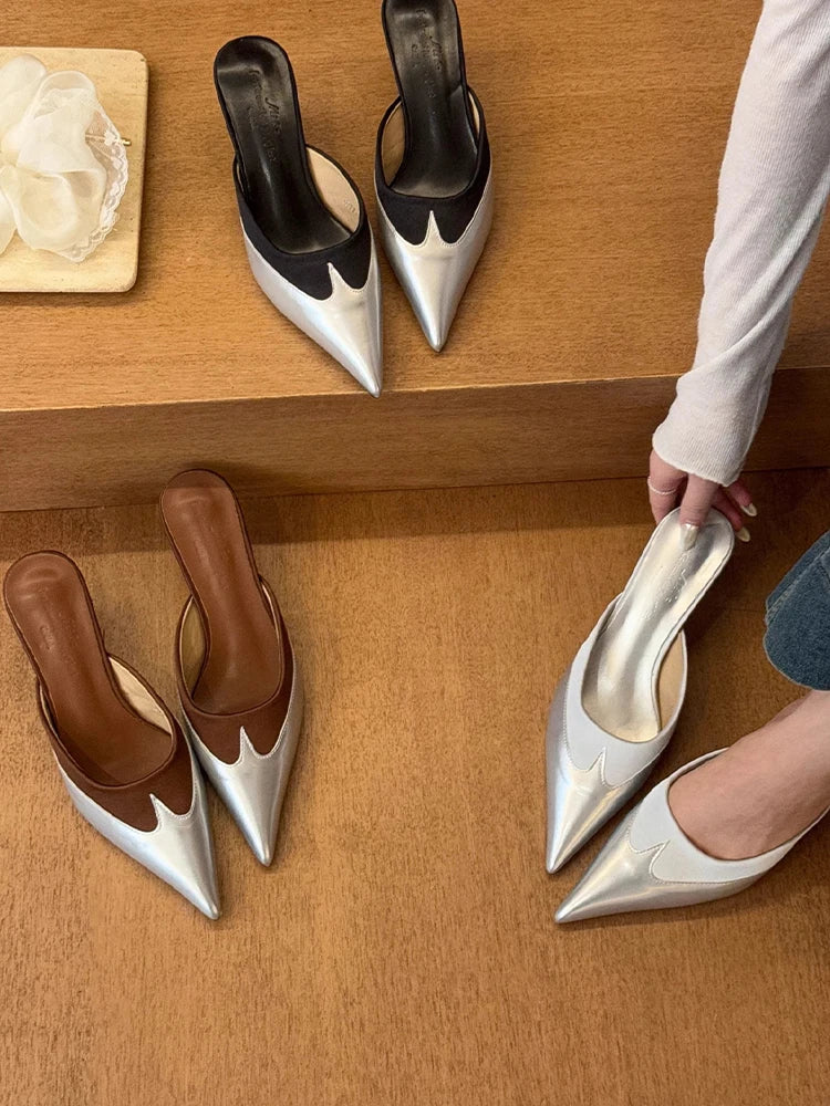 Women Slippers Pointed Toe Sexy Fashion Shoes Elegant Summer Heeled Shoes Woman 2025 Designer Luxury Pumps Dress New Shoes Lady - Premium Kiosk