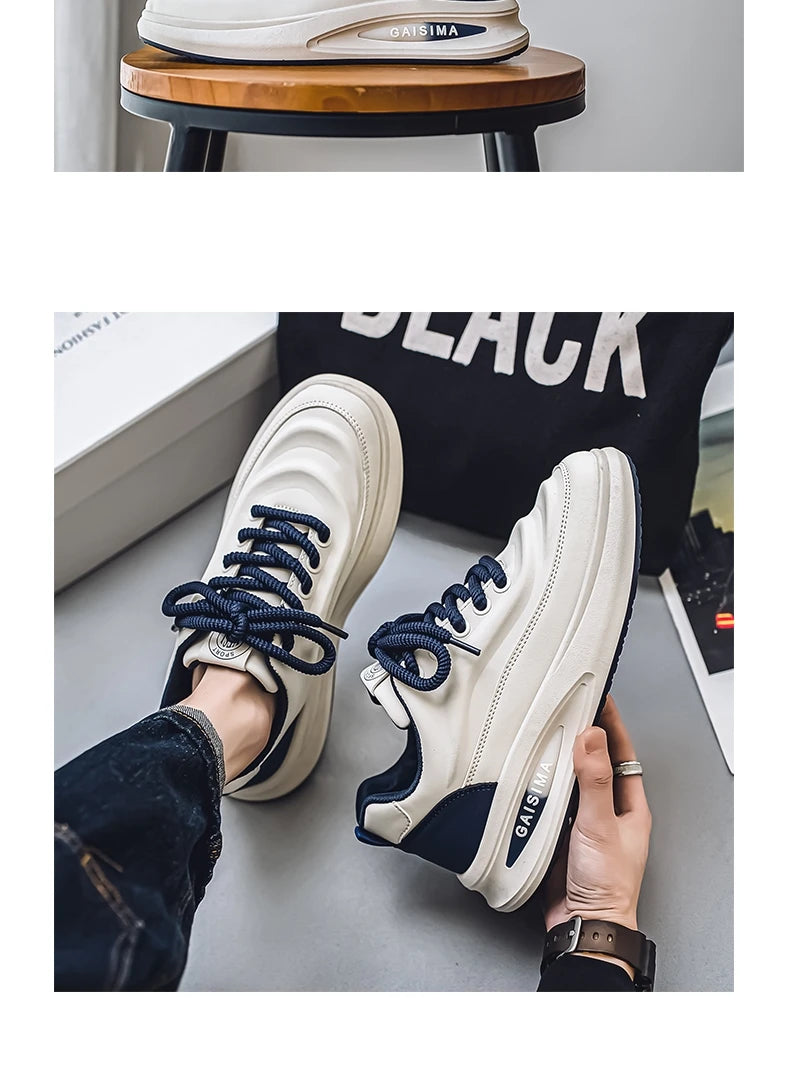 2024 New Four Seasons Leisure Sports Leather Men's Daddy Shoes Fashion Comfortable Sports Leisure Shoes Thick Sole Sneakers