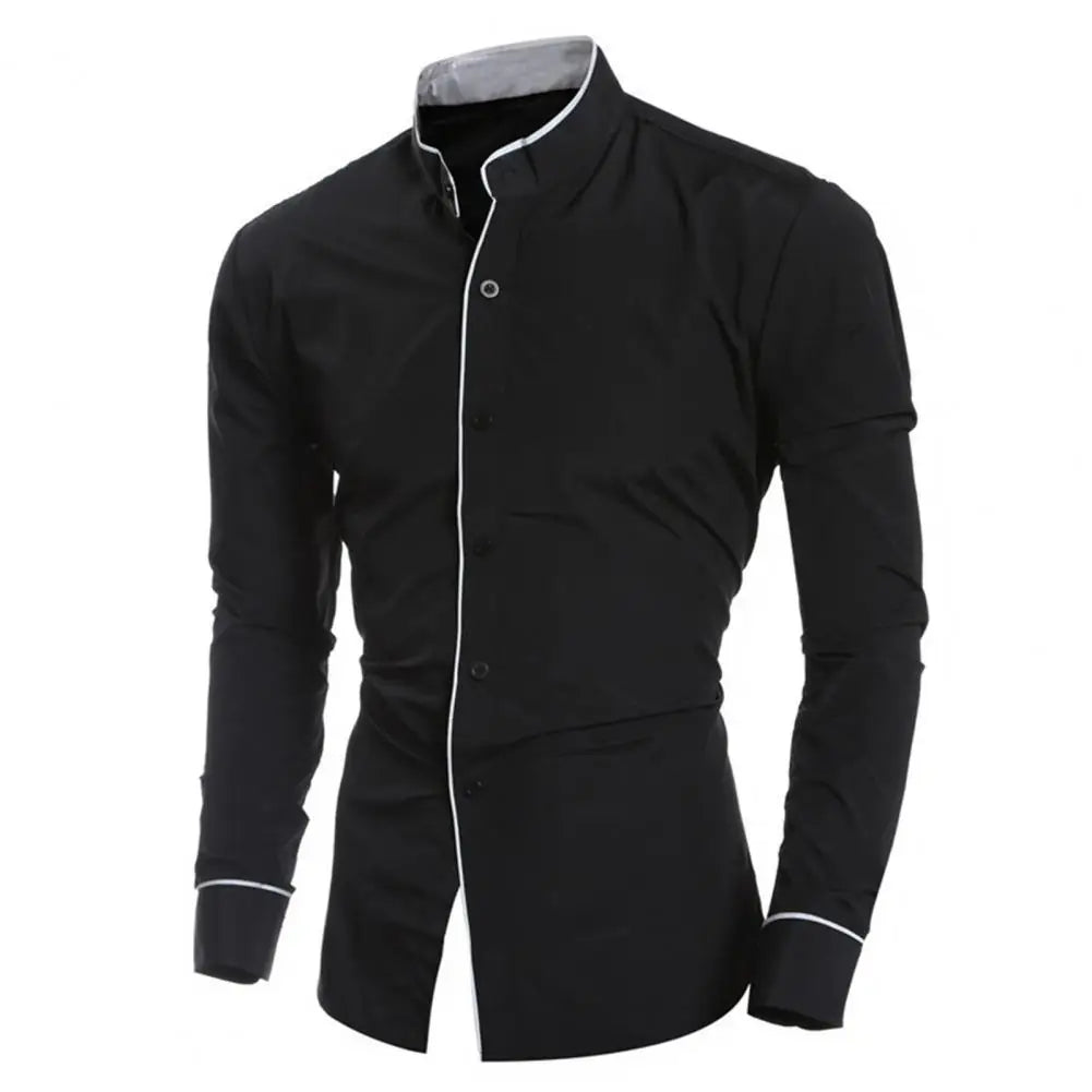 Male Shirt Fabulous Formal Wear Men Shirt Formal Contrast Color Line Autumn Shirt for Meetings