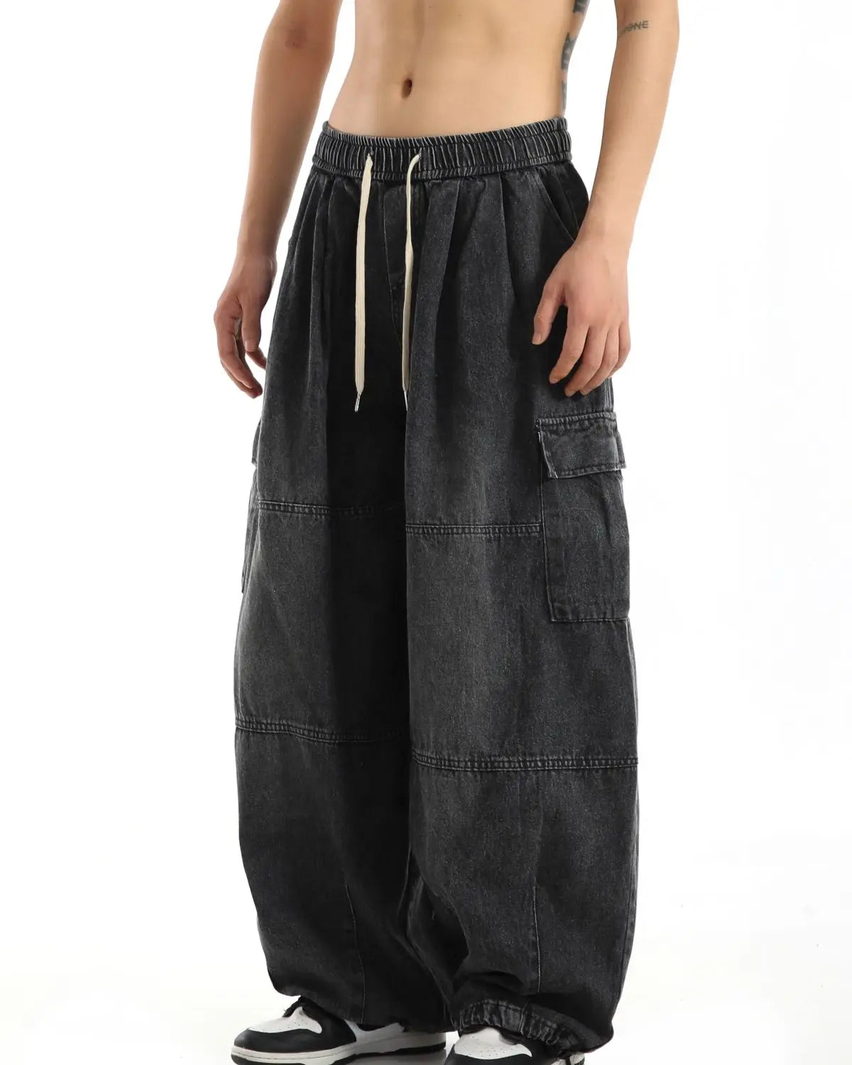 Y2k Black Baggy Cargo Jeans Trousers Men Streetwear Casual Hippie Jogging Wide leg Oversize Old Money Vintage Denim Pants - Premium Kiosk