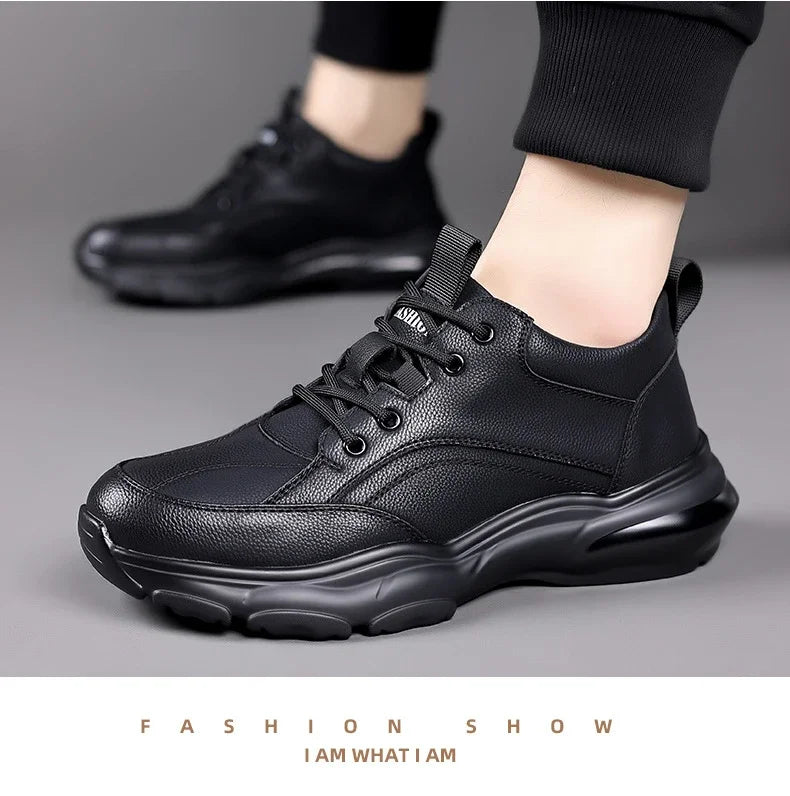 2025 New Designer Black Platform Sneakers for Men Fashion Casual Spring Autumn Soft Sole Cow Leather Shoes Man Zapatos De Hombre