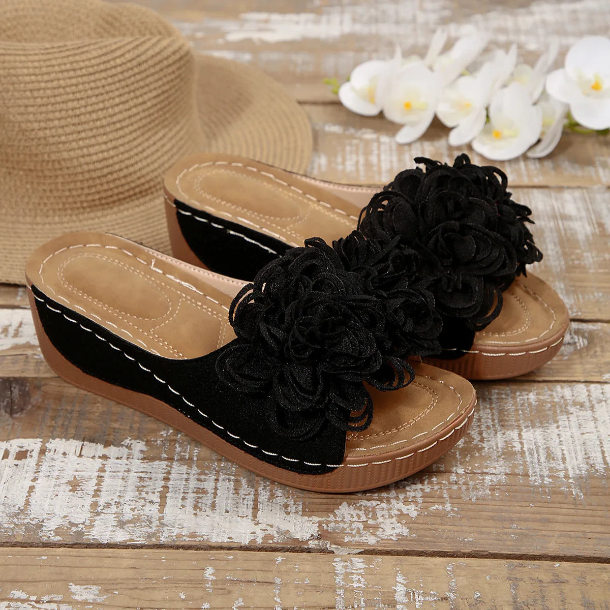 2025 New Women Platform Slippers Slip on Fashion Woman Shoes Summer Sandals Comfortable Flower Wedges Slippers Slides Women - Premium Kiosk