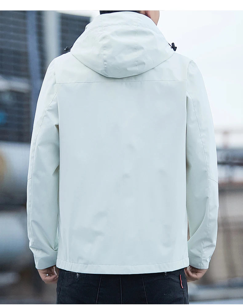 Jacket Men's 2025 Spring and Autumn Fashion Casual Waterproof Hooded Windbreaker Male Outdoor Camping Sports Solid Color Coat