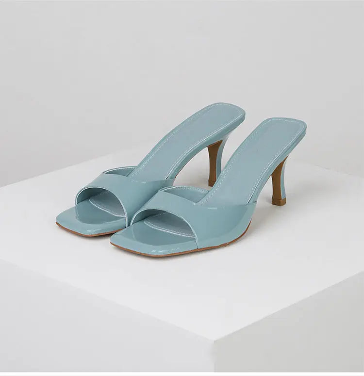 2024 Summer Slippers for Women Simple Mules Solid Color Women' Square Toe Stiletto Shoes Comfort Breathable Shallow High Heels - Premium Kiosk