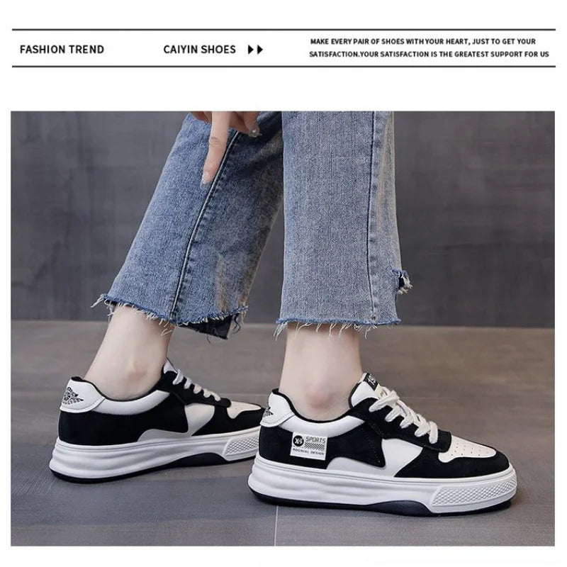 2025 New Black & White Geometric Low-Top Sneakers - Breathable Mesh Platform Shoes with Anti-Slip Sole